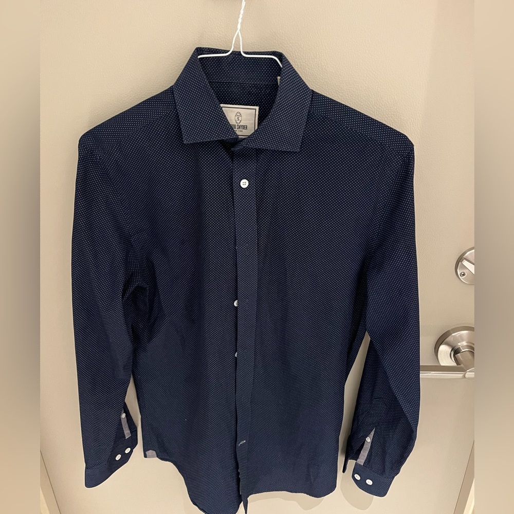 Todd Snyder slim fit dark navy and micro dot shirt size 15 32/33